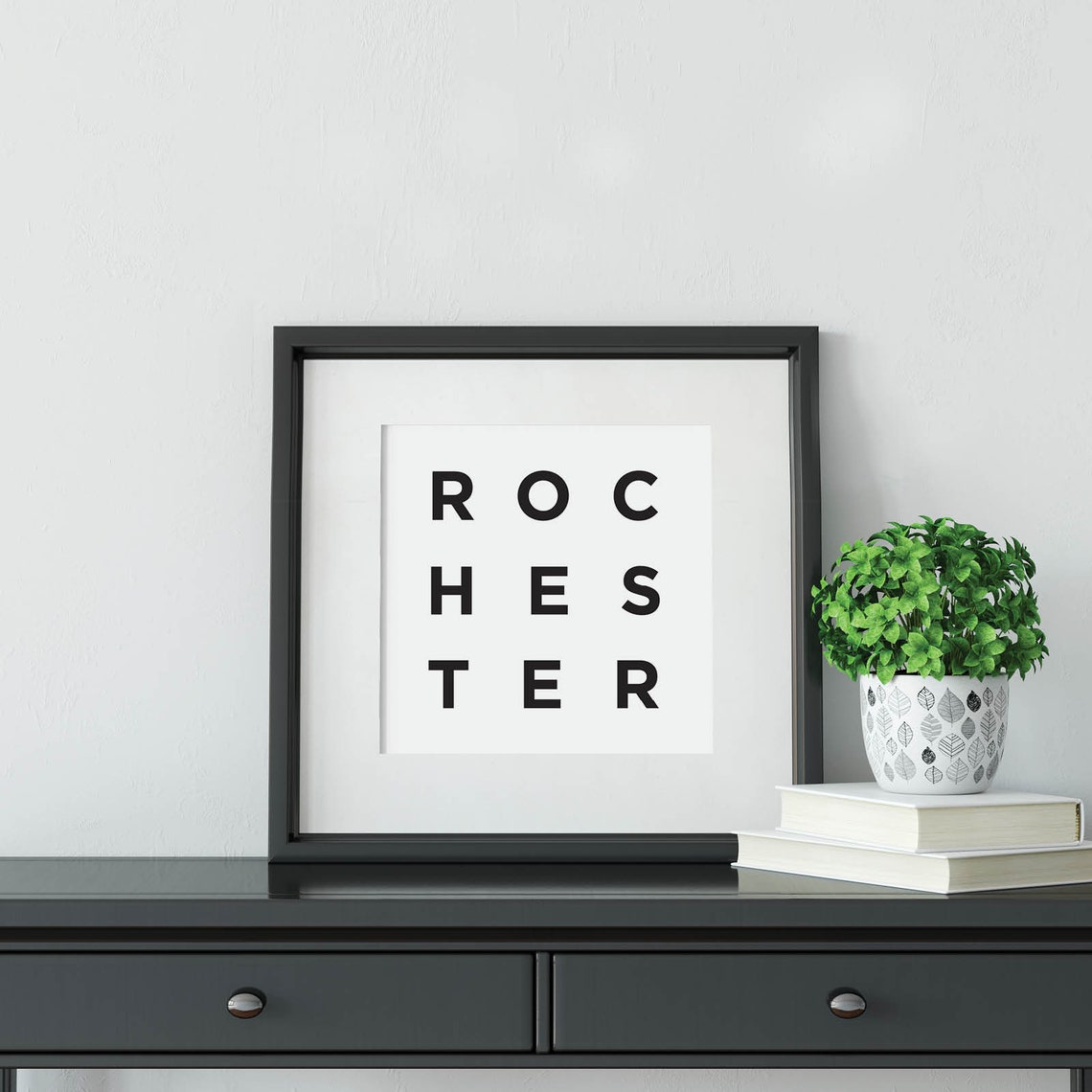 Rochester New York Minimalist Block Letter Typography Poster