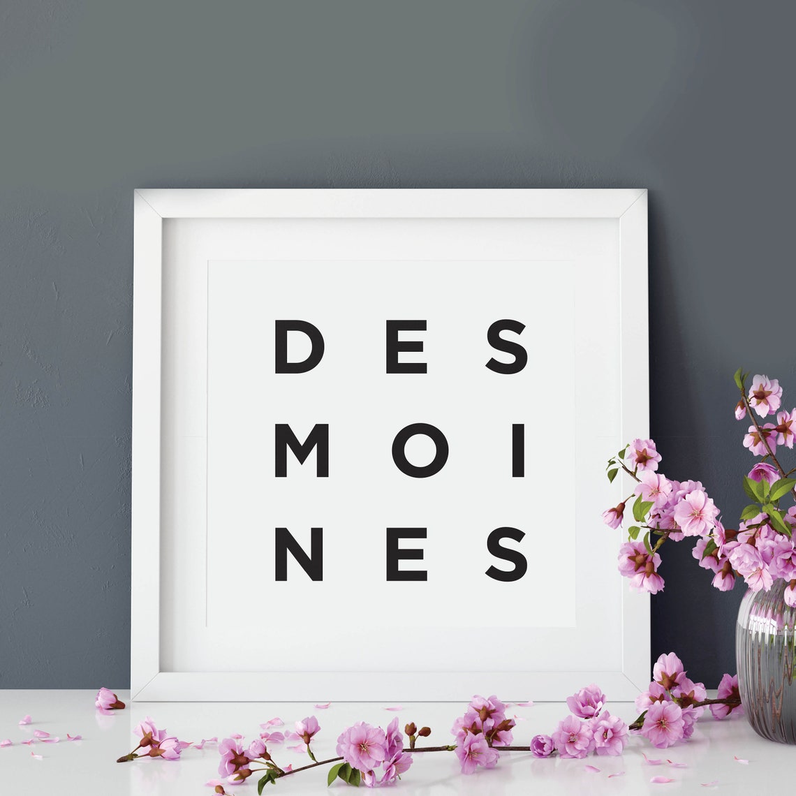 Des Moines Grid Typography City Name Black and White Minimalist Poster - Image 2