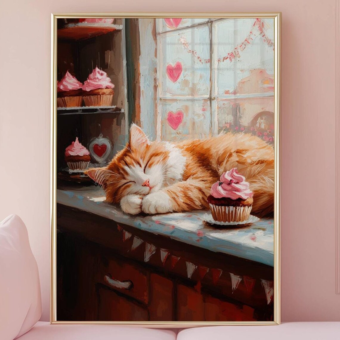 Ginger Cat In Cupcake Bakery, Valentine Poster