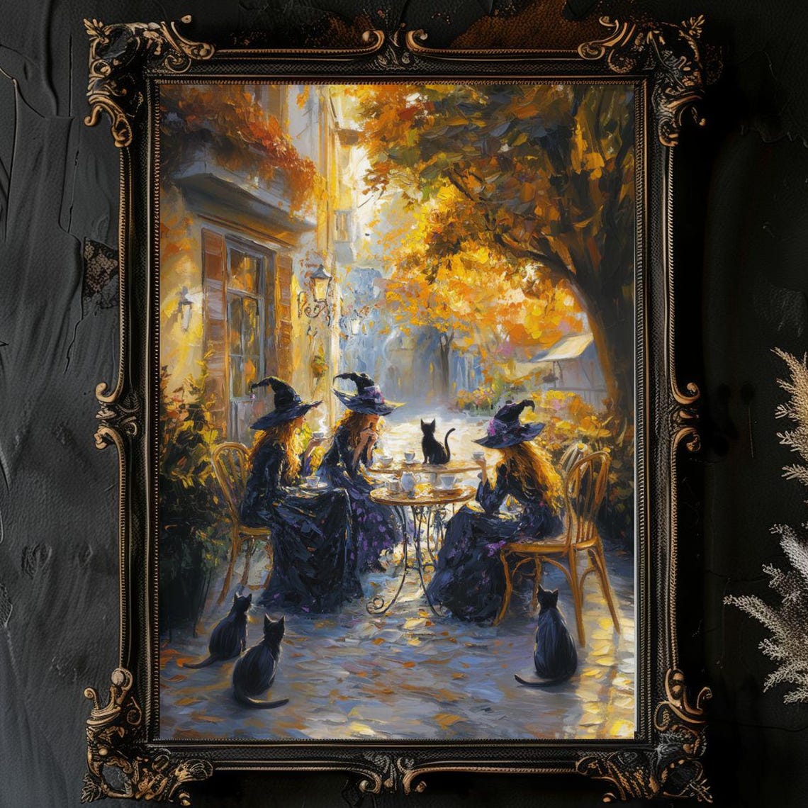 Witch Cafe Poster Witchy Impressionist Print Halloween Witches And Black Cats Wall Art Whimsigoth Art Moody Wall Art Unframed - Image 7