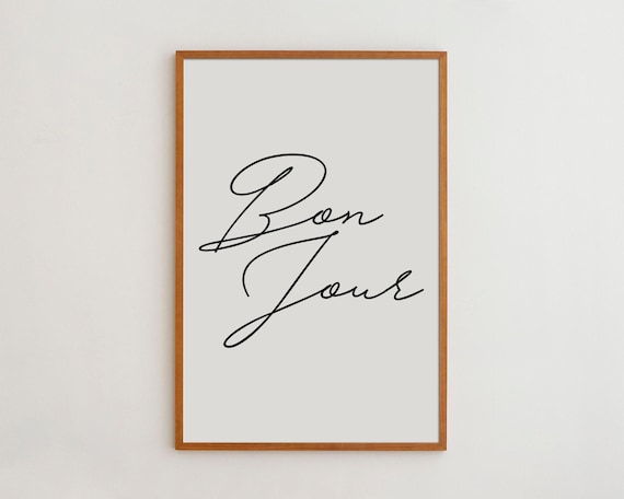 Bon Jour French Typography Art Print, Black And White