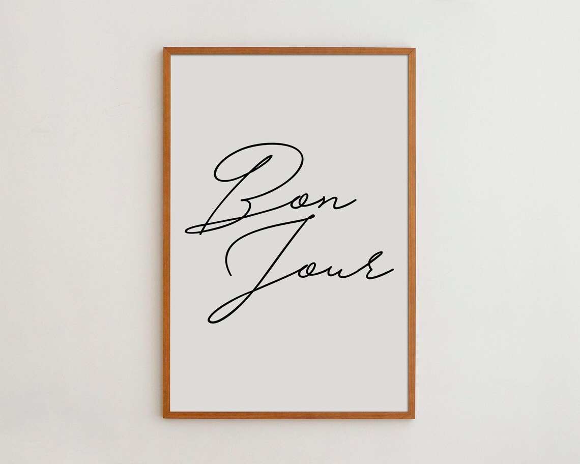 Bon Jour French Typography Art Print, Black And White
