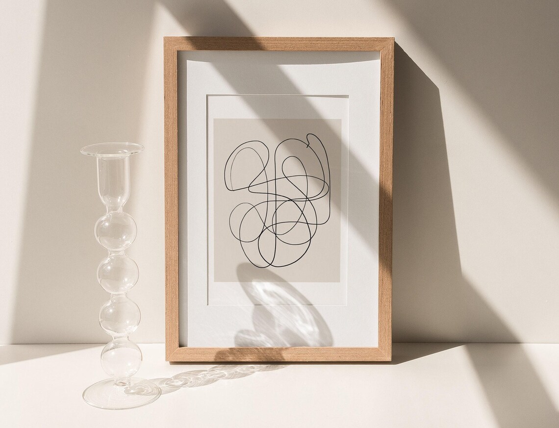 Minimalist Black Line Art Flowing Organic Loops Beige Poster - Image 2