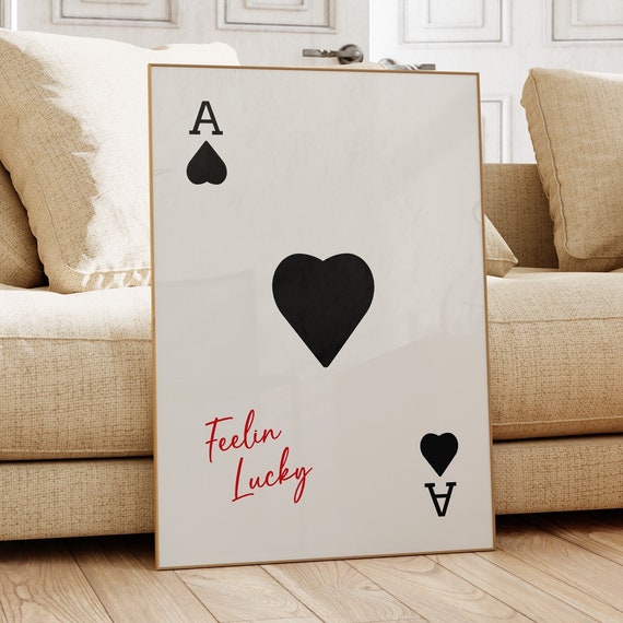 Playing Card Poster Lucky Ace Of Hearts Wall Art Quote Prints Retro Bar Cart Decor Trendy