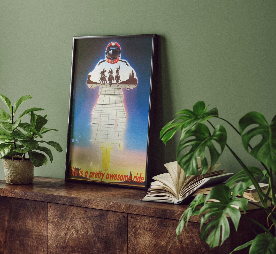 Life Is a Pretty Awesome Ride Astronaut Biker Sunset Quote Poster - Image 4