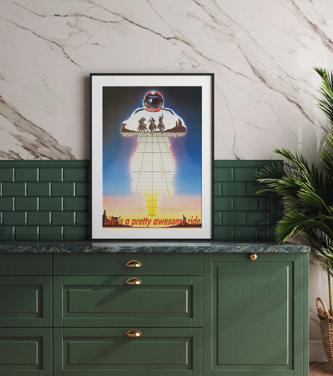 Life Is a Pretty Awesome Ride Astronaut Biker Sunset Quote Poster - Image 3