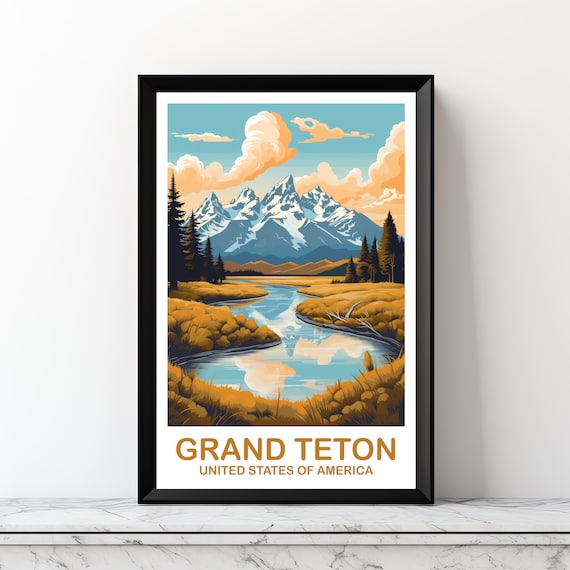 Grand Teton National Park Mountain Valley River Landscape Art Poster