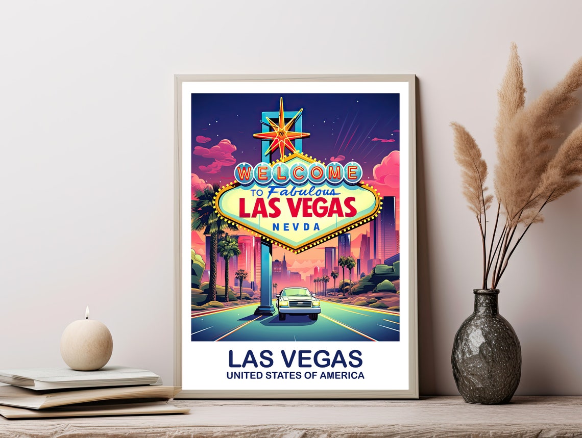 Las Vegas Travel Print Las Vegas Sign Las Vegas Travel Wall Art Poster City Skyline Wall Art Dt2nanvlv1 - Image 2