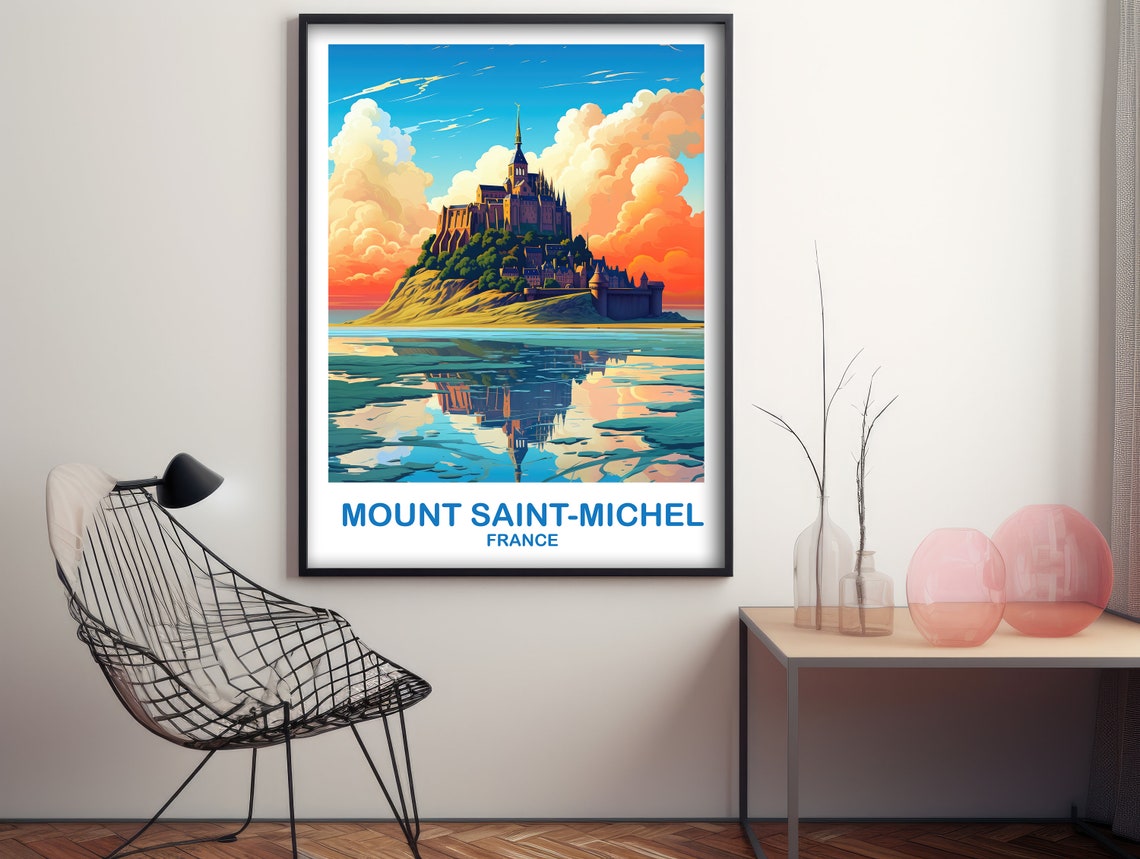 Mont Saint Michel France Abbey Island Reflection Travel Art Poster - Image 3