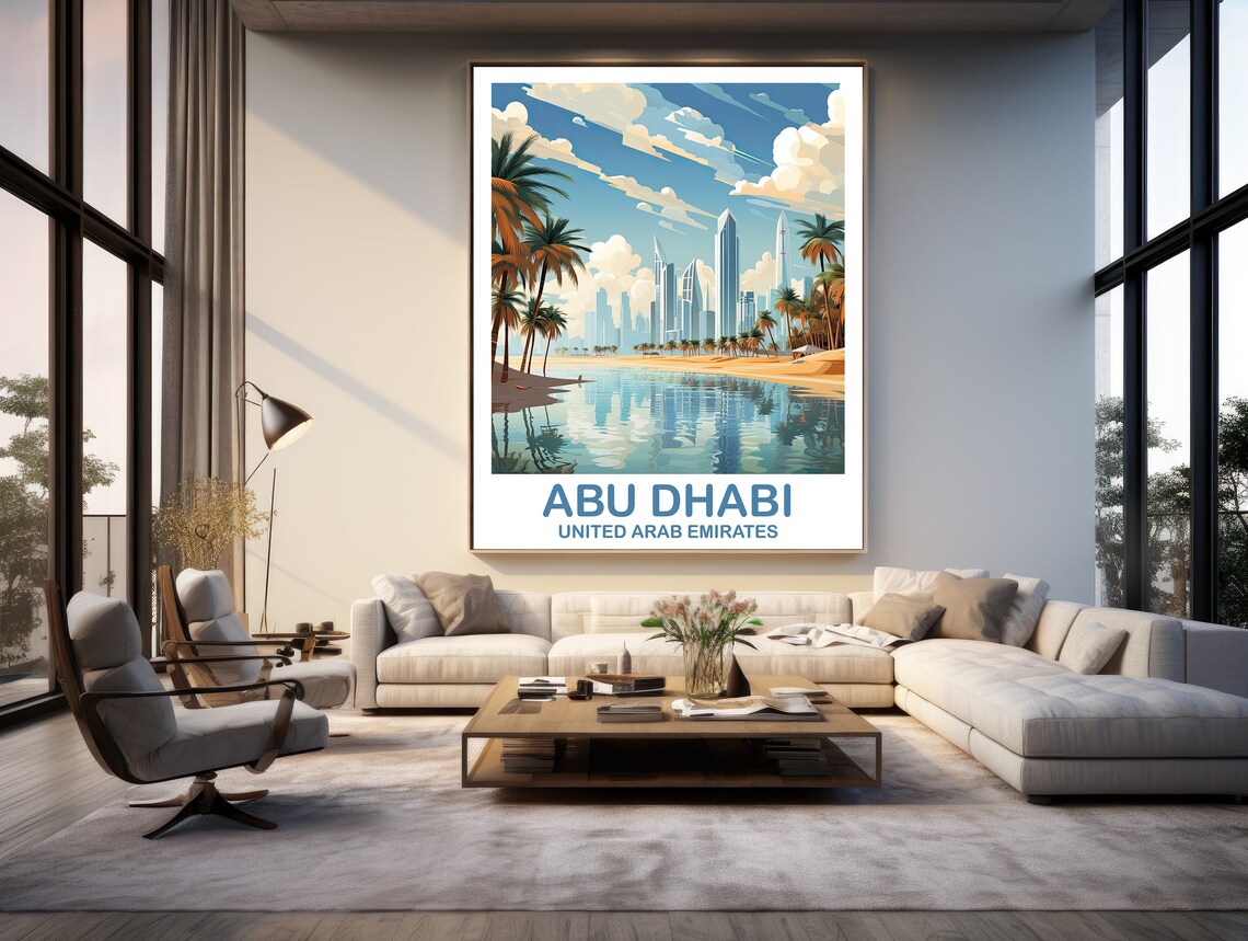 Abu Dhabi Skyline Beach United Arab Emirates Vintage Travel Poster - Image 2