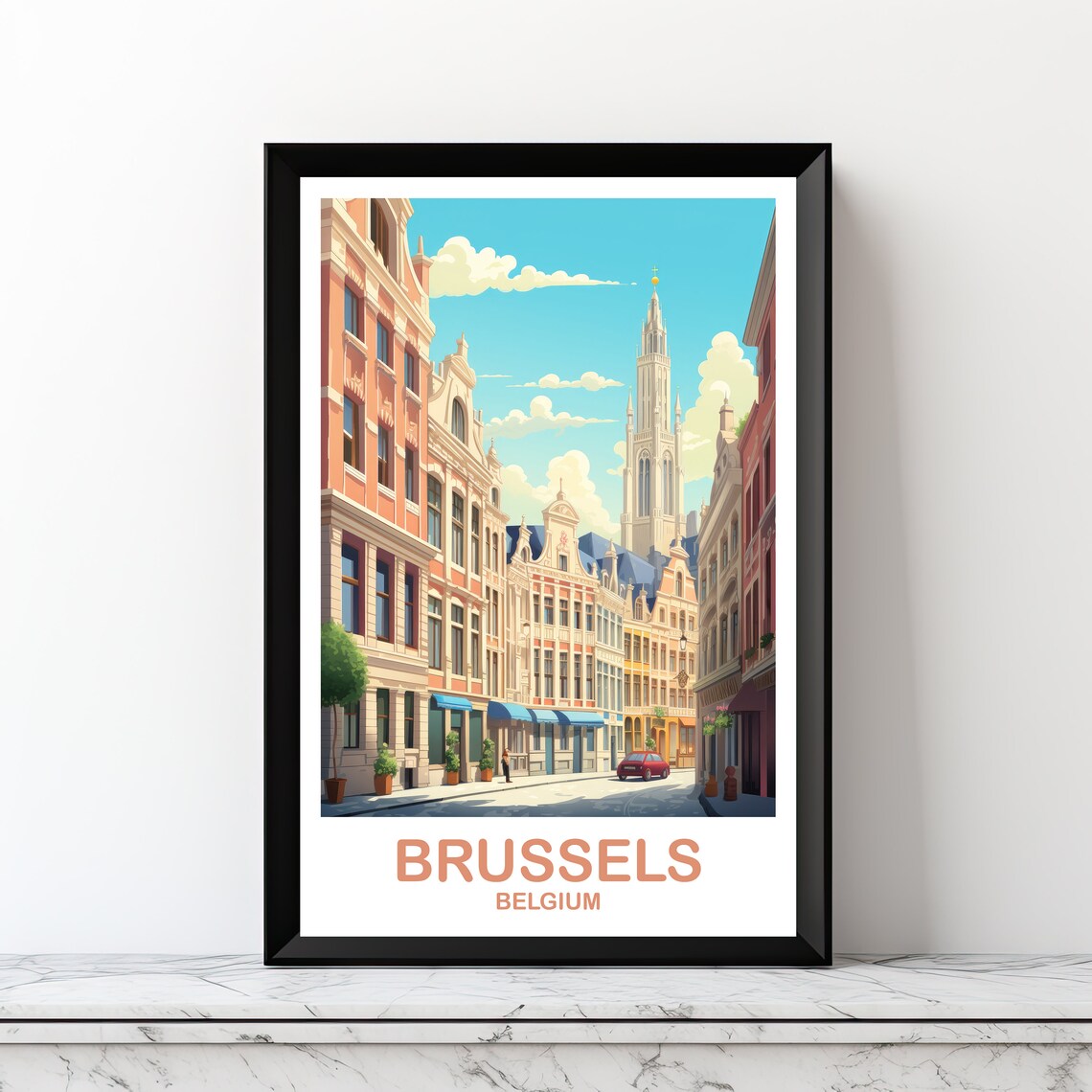 Brussels Belgium Historic Street Vintage Style Travel Art Poster