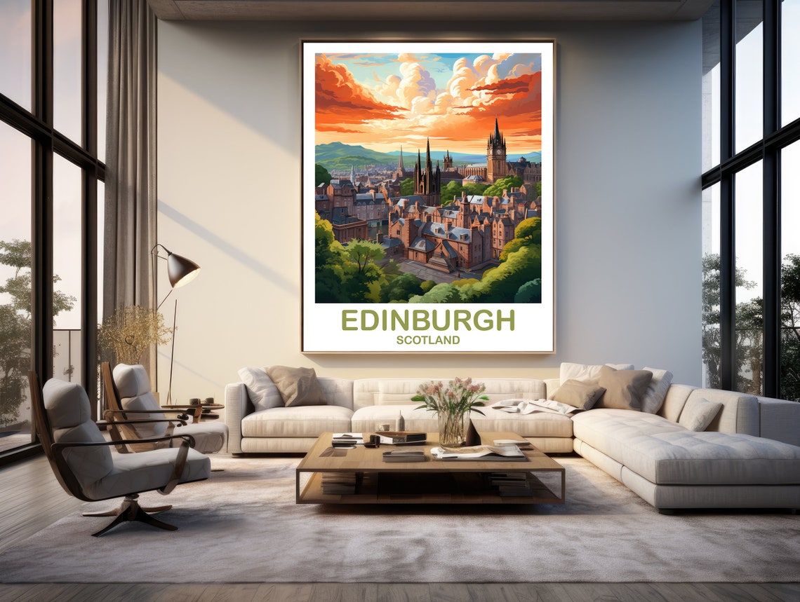 Edinburgh Scotland Dramatic Sunset Skyline Vintage Travel Poster - Image 2