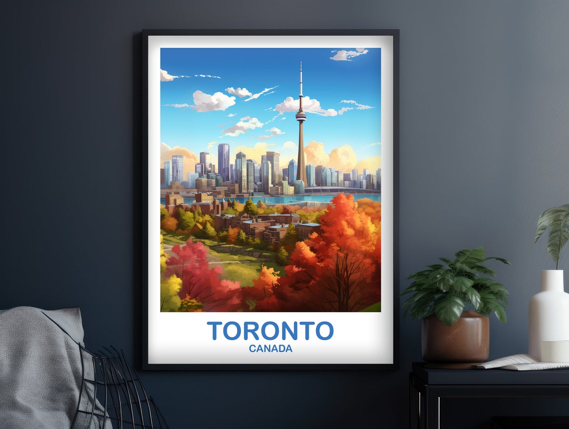 Toronto Canada CN Tower Autumn Skyline Vintage Travel Poster Art - Image 3
