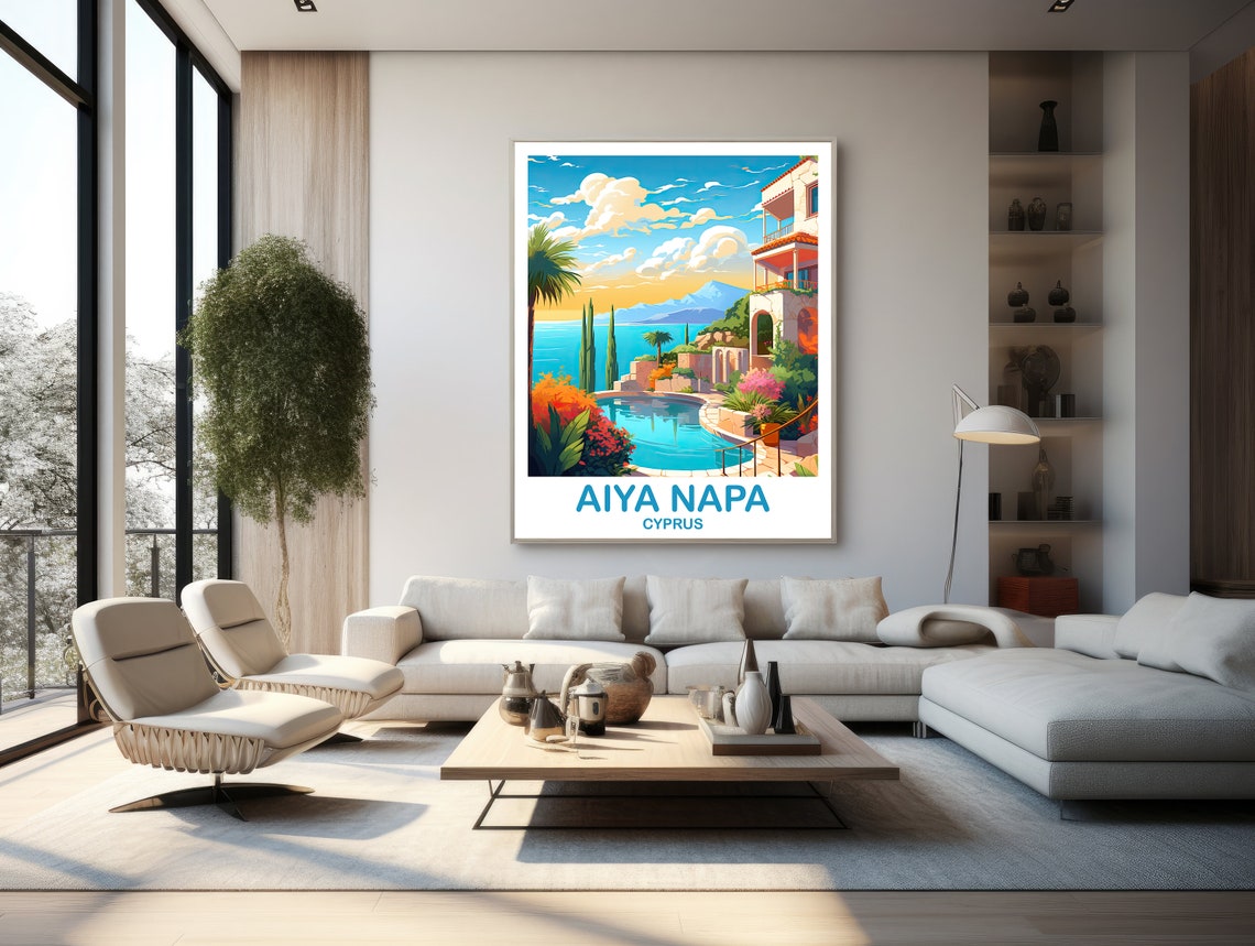 Aiya Napa Cyprus Seaside Villa and Pool Retro Travel Art Poster - Image 2