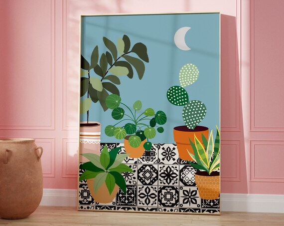 Plants And Moon Print Colourful Home Decor Yellow Wall Art Flower Prints Living Room A5a4a3a2a15x74x6