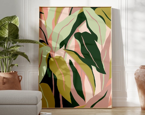 Abstract Leaf Art Print Colorful Botanical Illustration