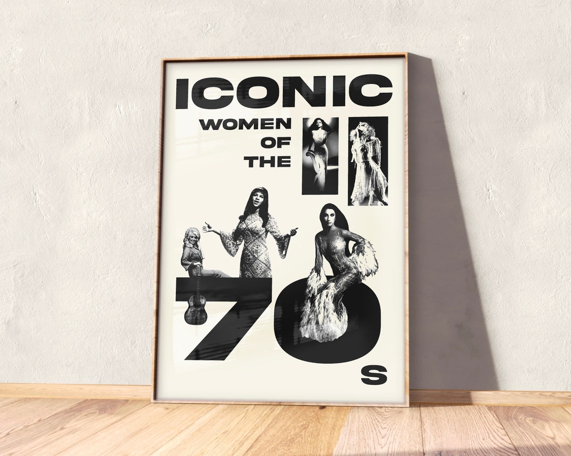 Iconic Women Of The 70s Print Vintage 70s Music Print Gifts For Her Retro Typography Wall Art Instant Print Png