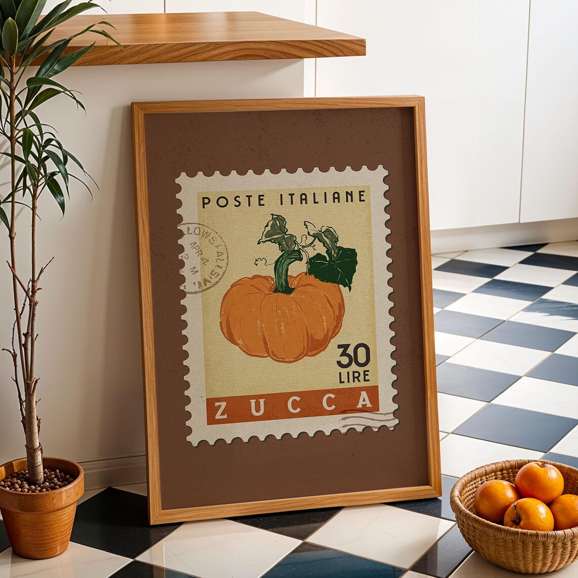 Pumpkin Poster, Retro Stamp Kitchen Art Print