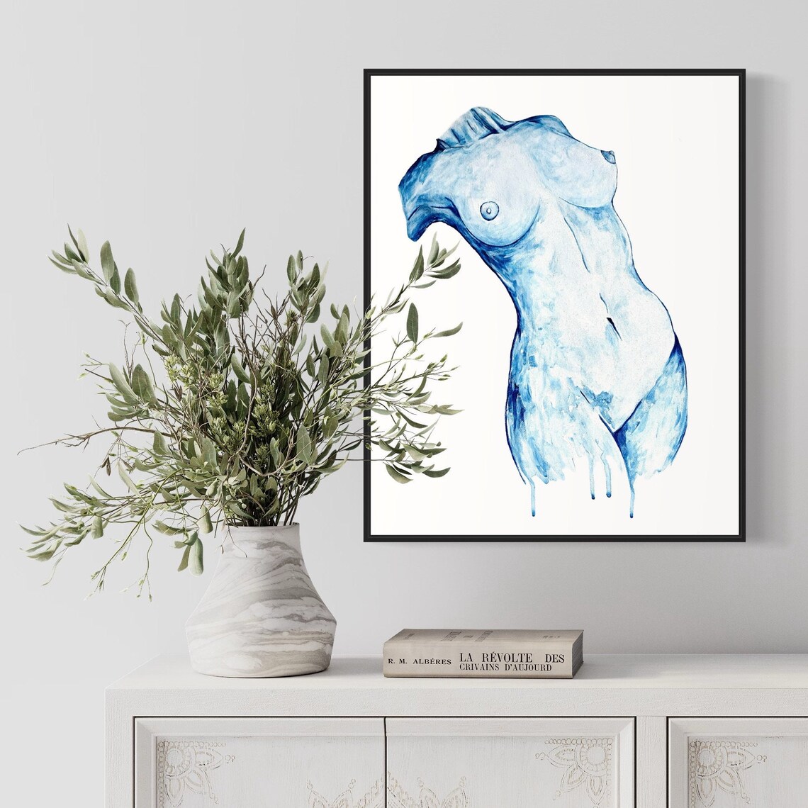 Blue Female Nude Torso Watercolor Abstract Feminine Figure Art Print - Image 4