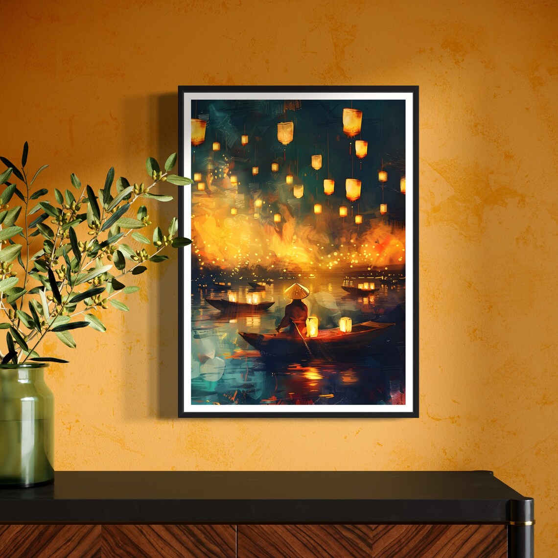 Hoi An Lantern Boat Travel Poster, Vietnam Festival - Image 3