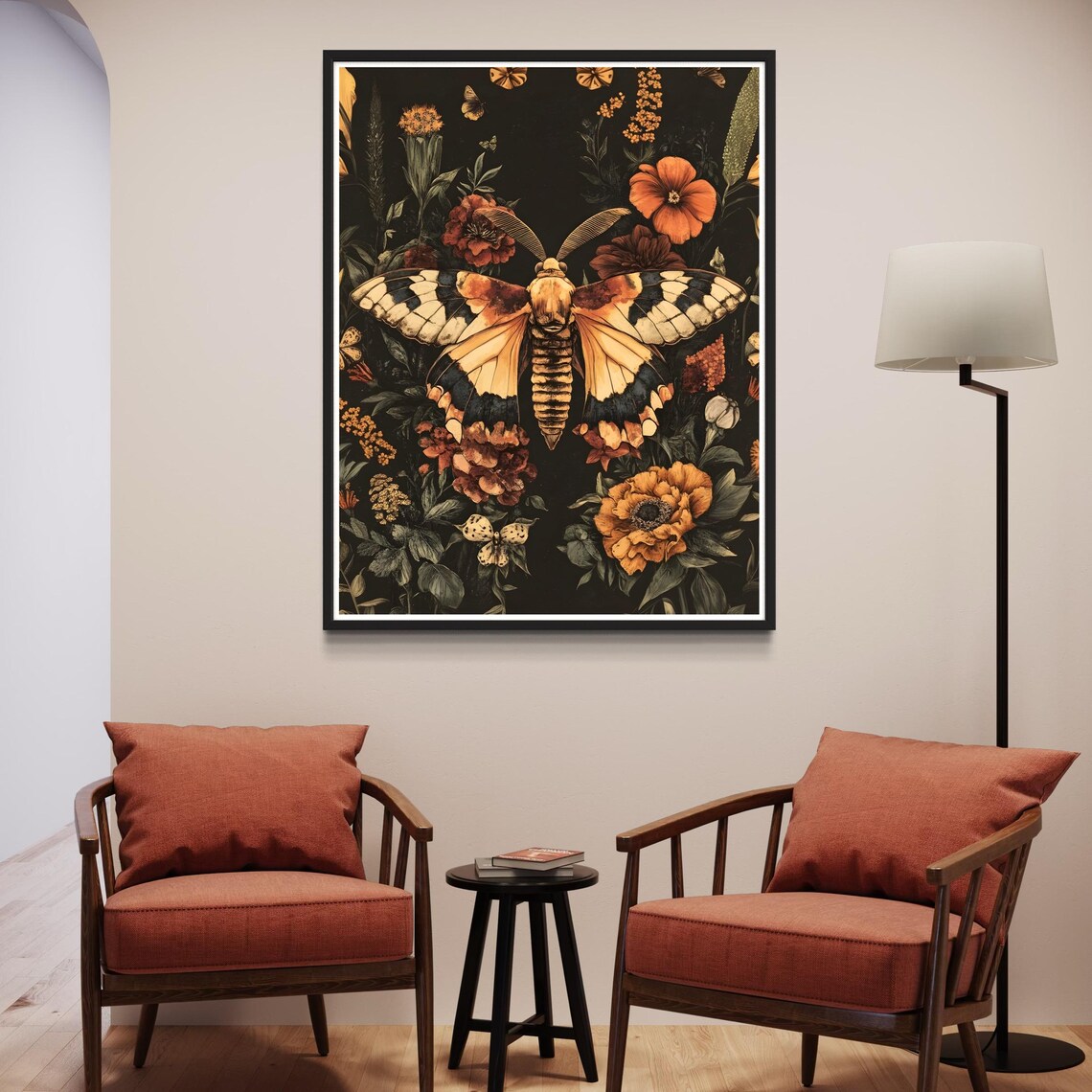 Giant Atlas Moth Dark Autumn Floral Vintage Botanical Art Poster - Image 3