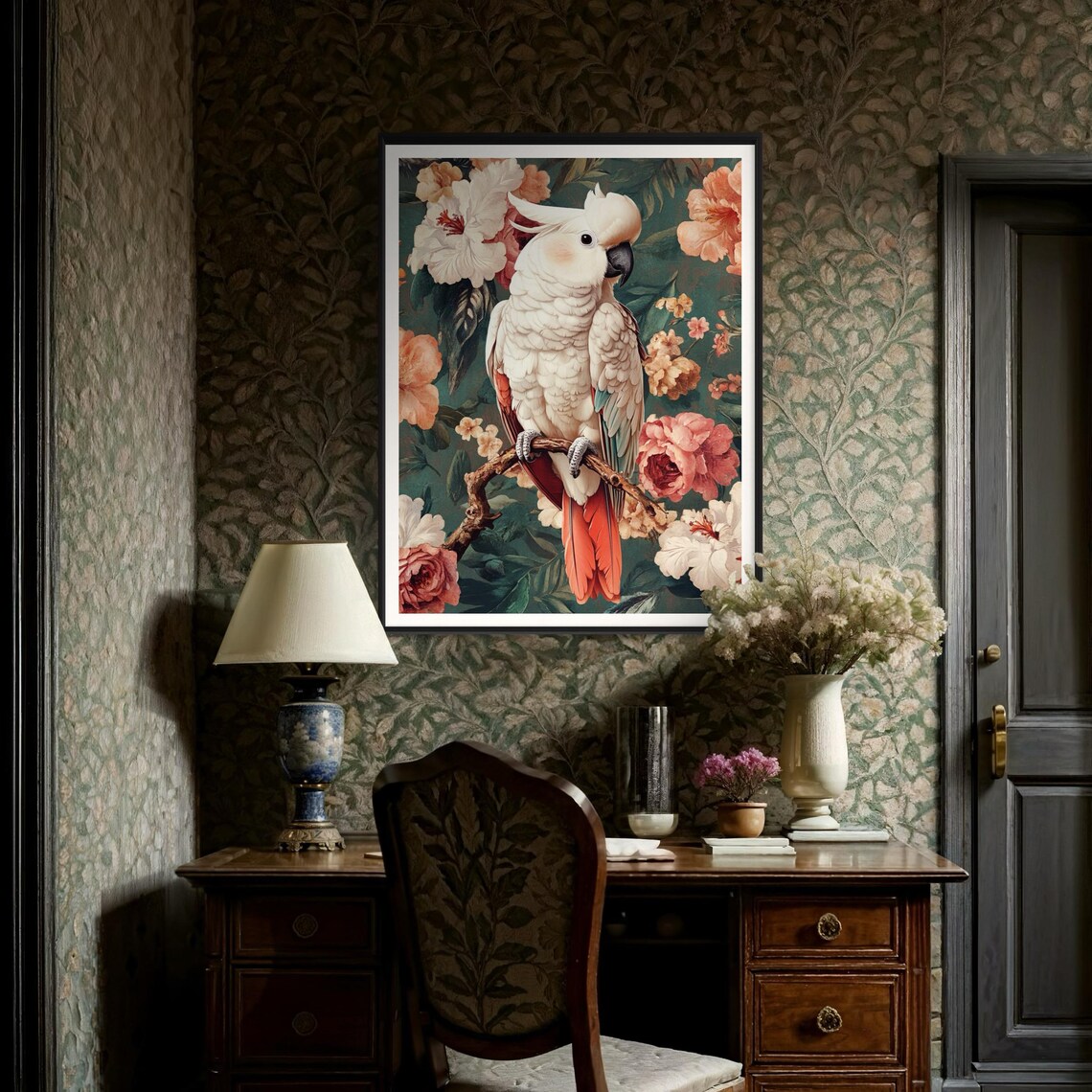 White Cockatoo Vintage Style Tropical Bird Art Print - Image 2
