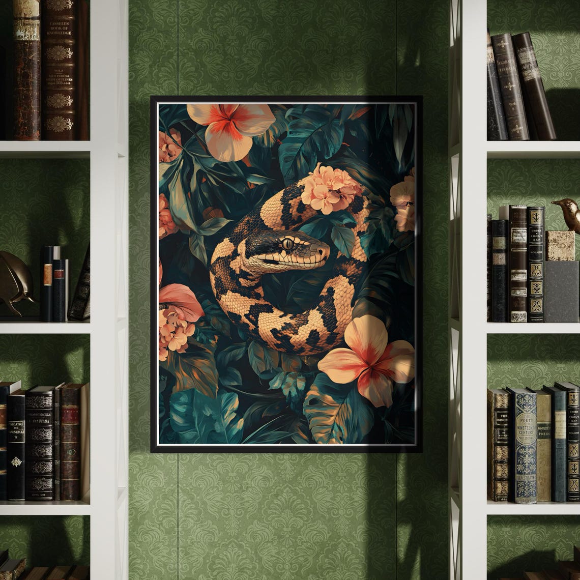 Carpet Python Art Print Snake Painting Jungle Tropical Leaves Artwork Wildlife Decor Vintage Modern Style Exotic Snake Reptile Drawing - Image 2