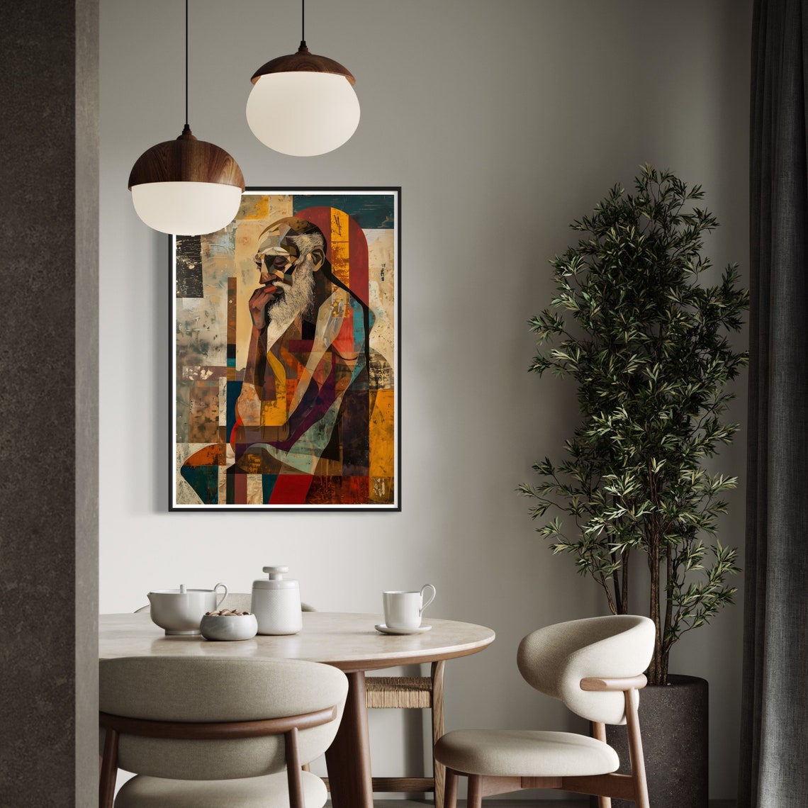 Abstract Geometric Bearded Man Profile Warm Modern Art Print - Image 3