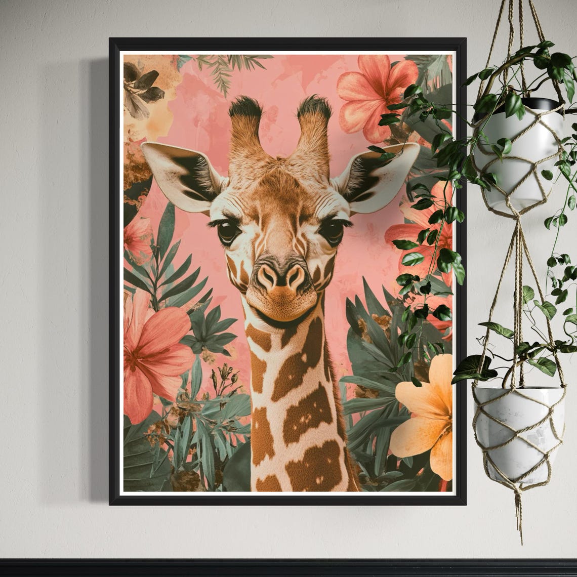 Giraffe Pink Tropical Flower Jungle Safari Cute Nursery Poster - Image 3