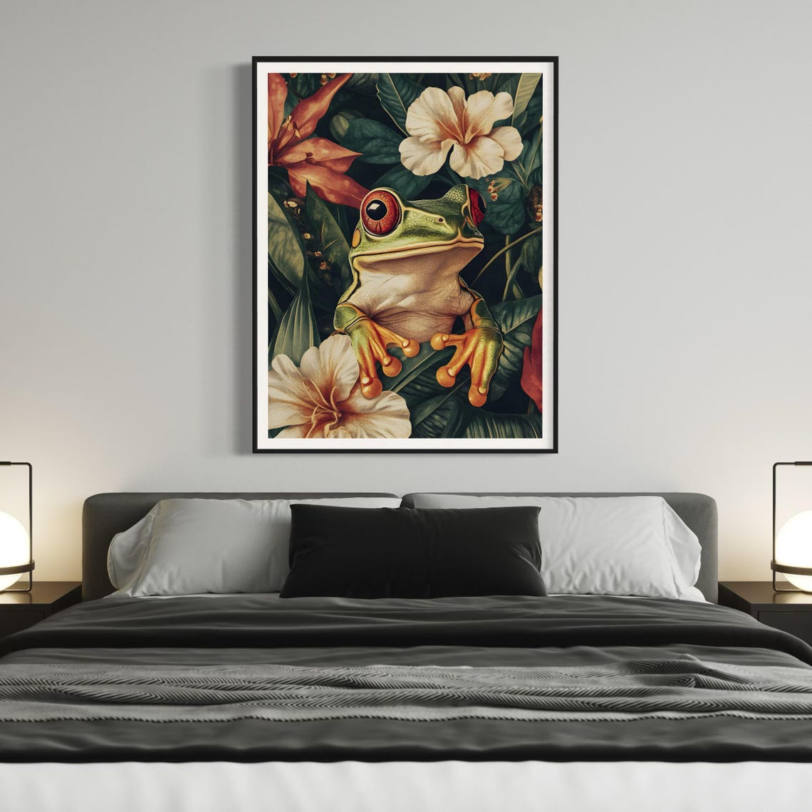 Red Eyed Tree Frog Tropical Hibiscus Vintage Flower Jungle Poster - Image 2