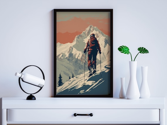 Vintage Mountain Ski Poster, Swiss Ski Print