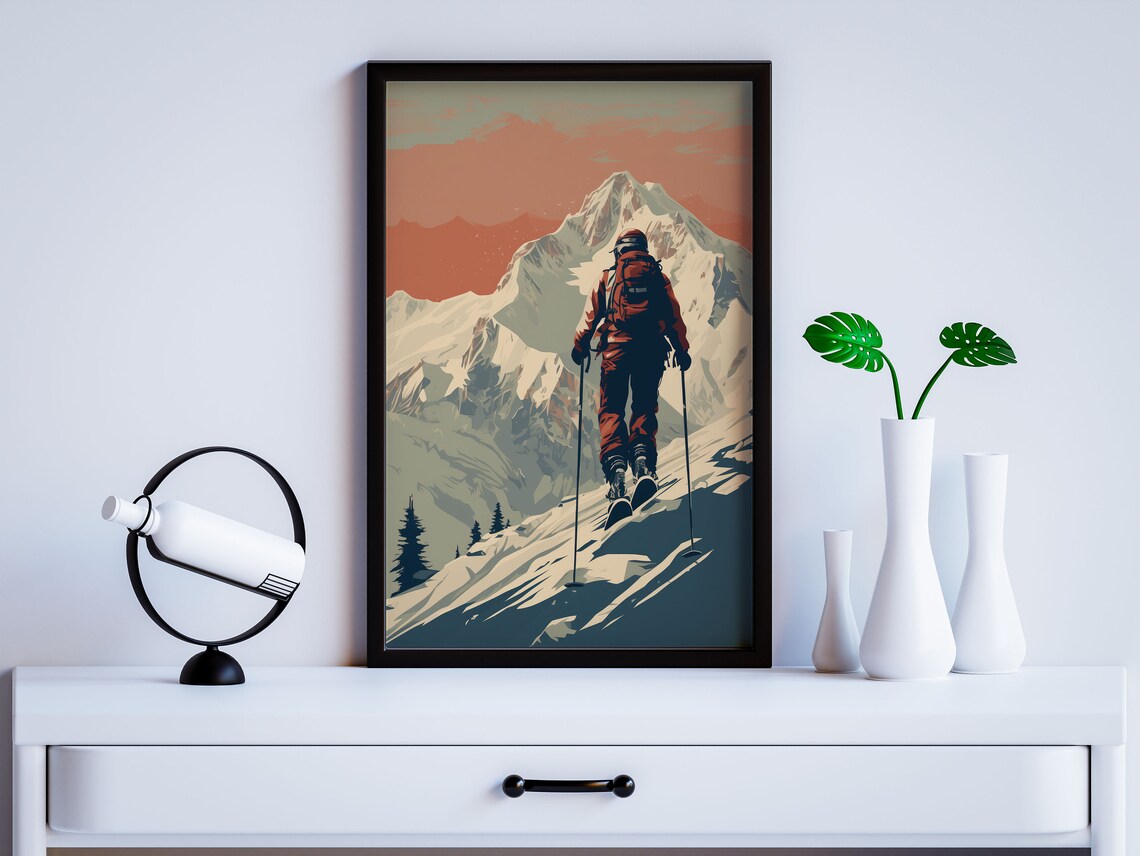 Vintage Mountain Ski Poster, Swiss Ski Print