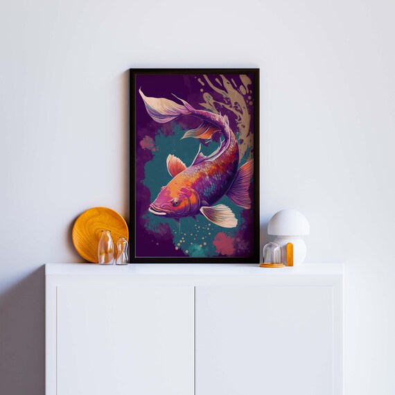 Japanese Koi Fish Art Print Japanese Artwork Oriental Illustration Japanese Wall Art Oriental Wall Hanging Boho Deco