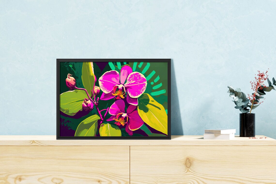 Pink Orchid Bloom Tropical Jungle Floral Macro Artwork Poster - Image 3