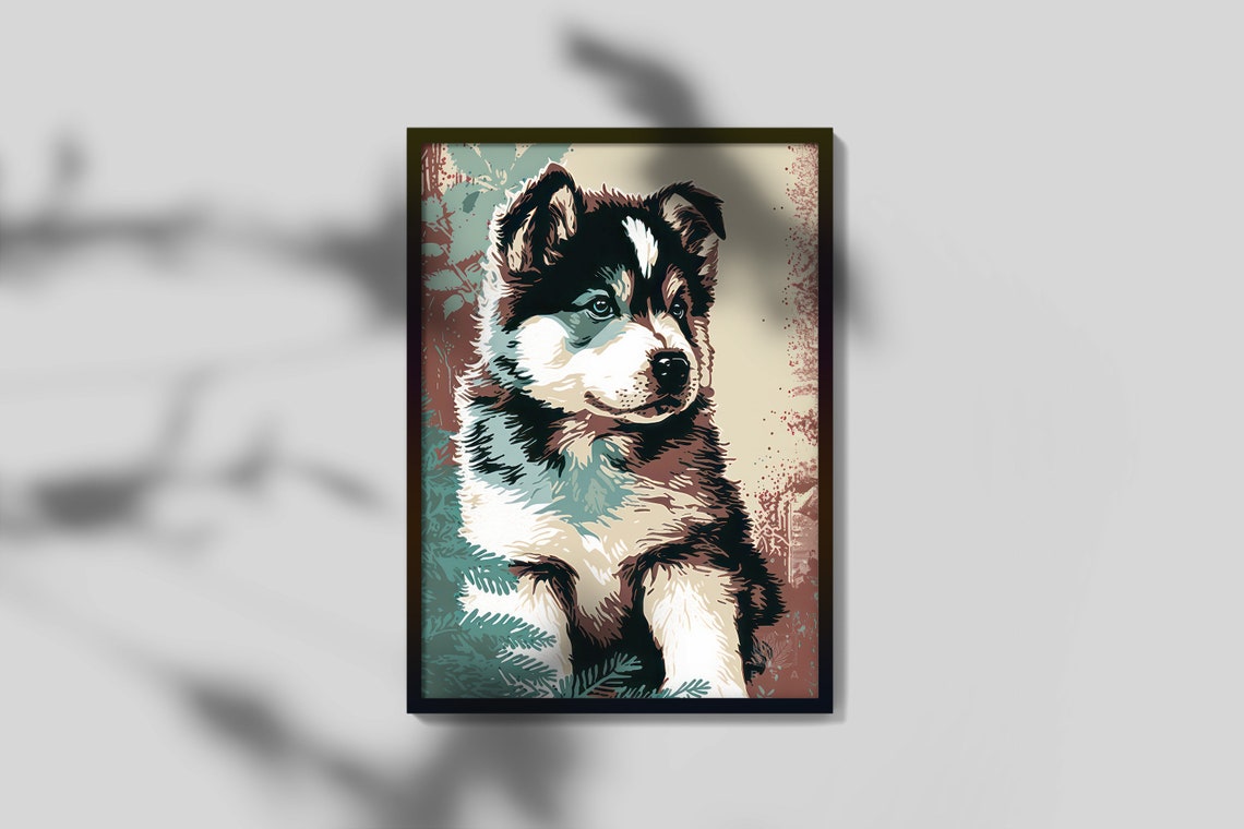 Alaskan Malamute Art Print Malamute Painting Modern Dog Art Dog Lover Gifts Puppy Portrait Painting Nursery Decor - Image 2