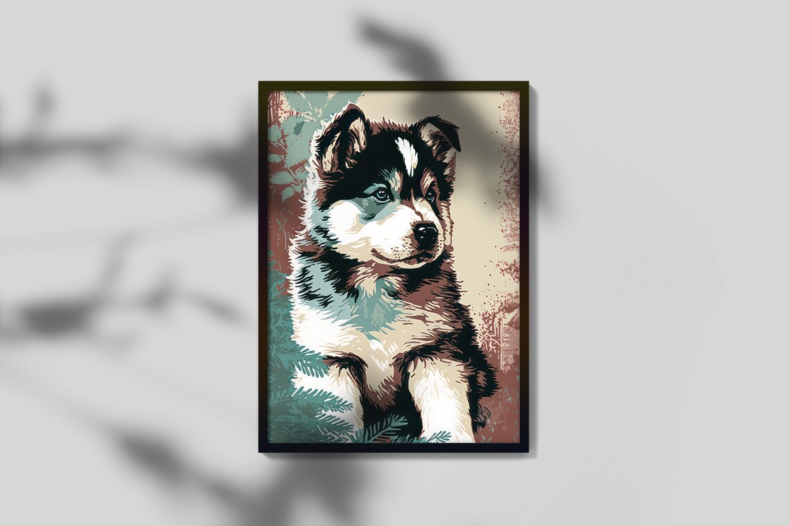 Husky Puppy Portrait Poster Close Up Blue Eyes Cute Dog Wall Decor - Image 2