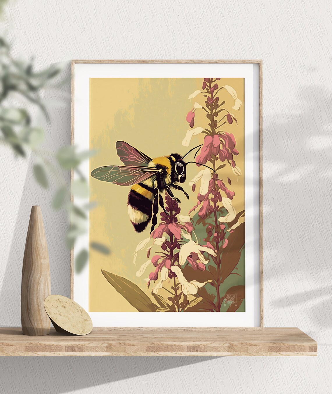 Honey Bee On Pink Blossoms Golden Botanical Garden Art Poster - Image 3
