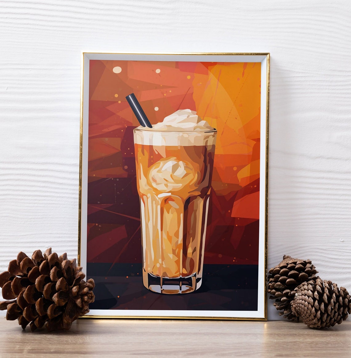 Iced Coffee with Whipped Cream Orange Retro Cafe Art Drink Poster