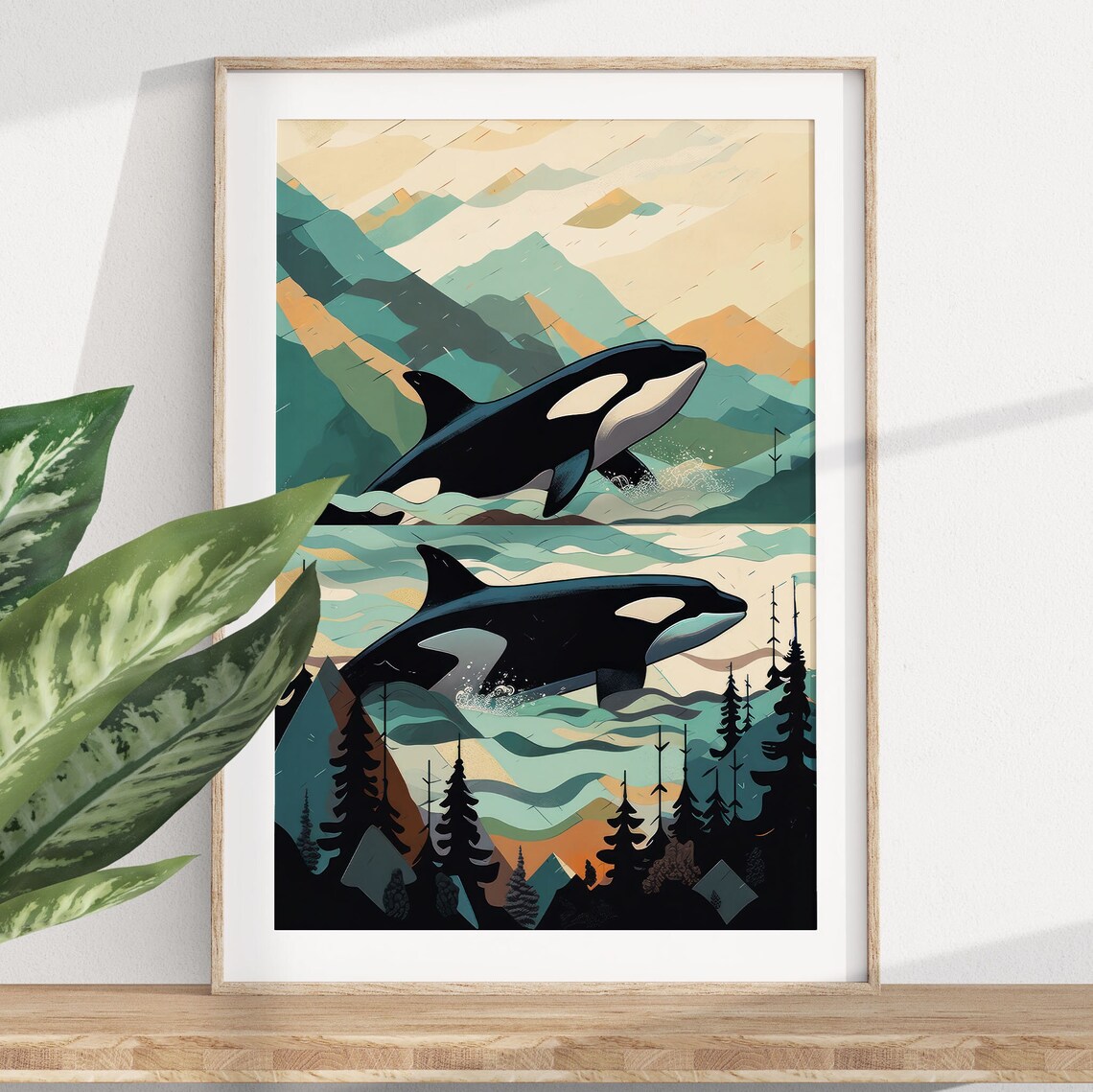 Modern Orca Whale Poster Minimalist Artwork Prints Alaska Cabin Art Deco - Image 4