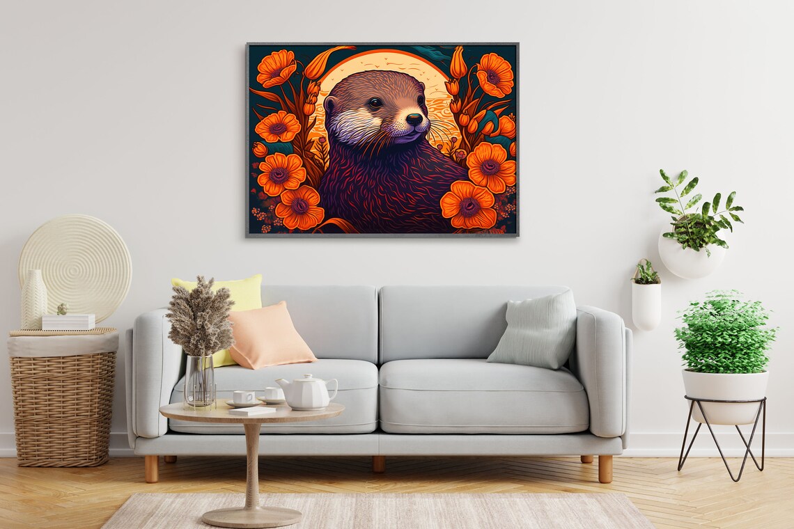 Sea Otter Floral Poster Gauguin Art Deco Modern Home Decor - Image 2