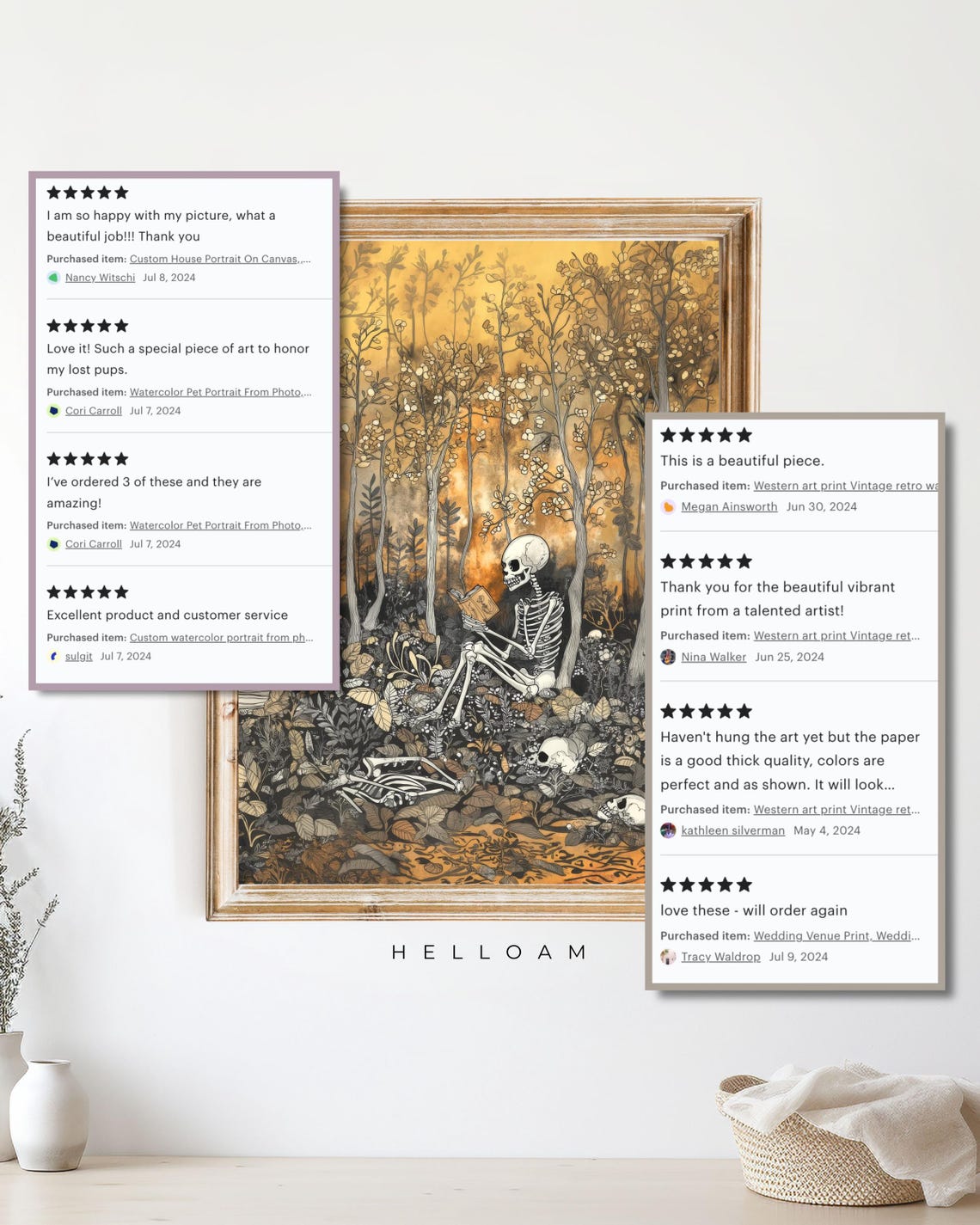 Reading Skeleton Golden Autumn Forest Vintage Gothic Book Lover Print - Image 4