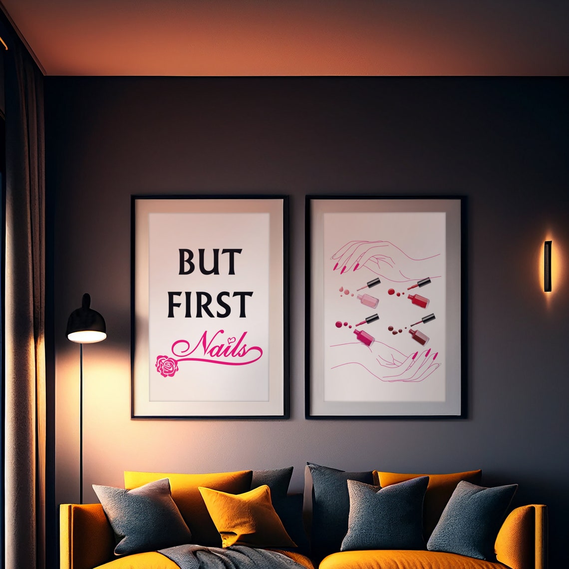 Nail Salon Two Print Set But First Nails Quote Manicure Hands Art - Image 7
