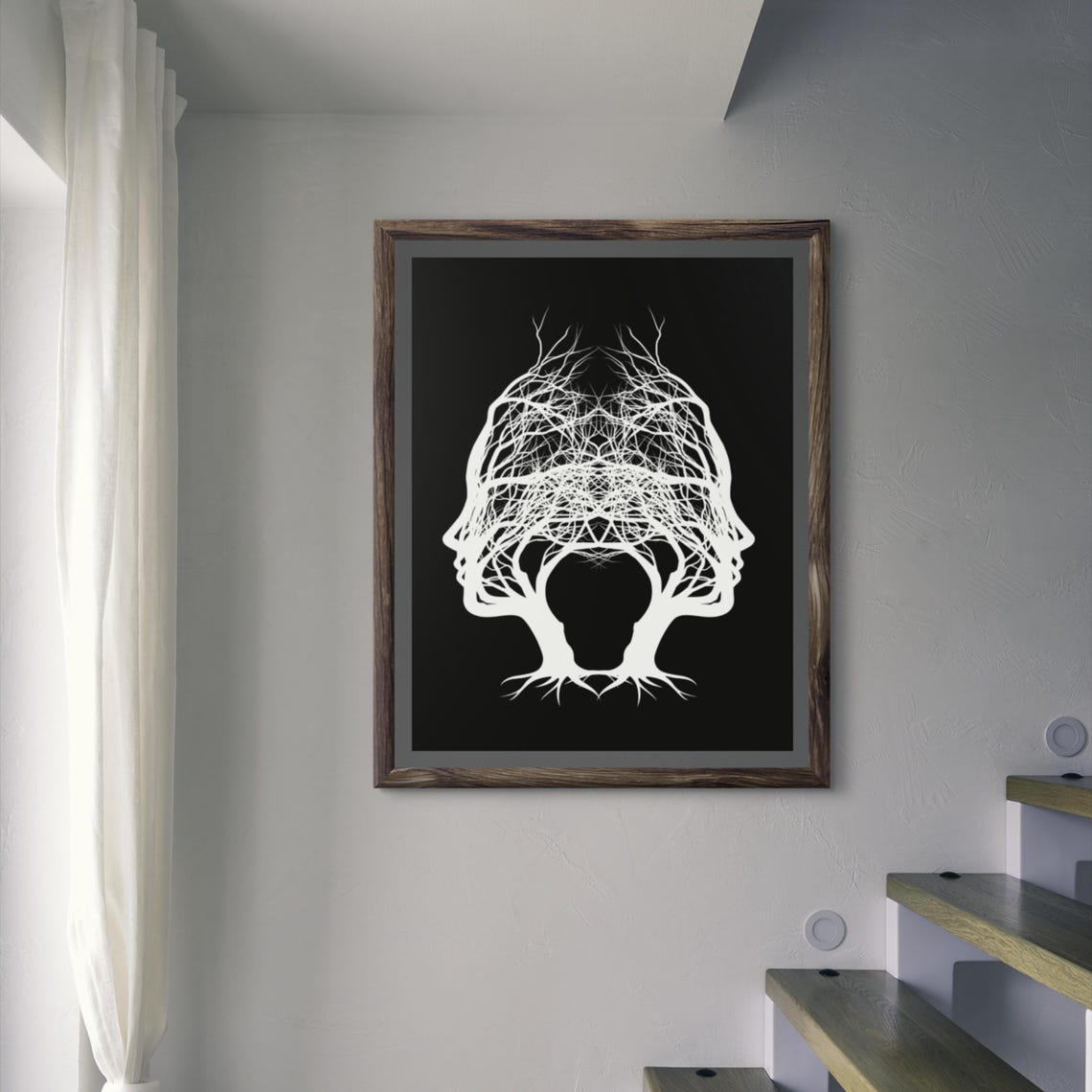 Optical Illusion Tree Woman Face Silhouette Black White Poster - Image 2