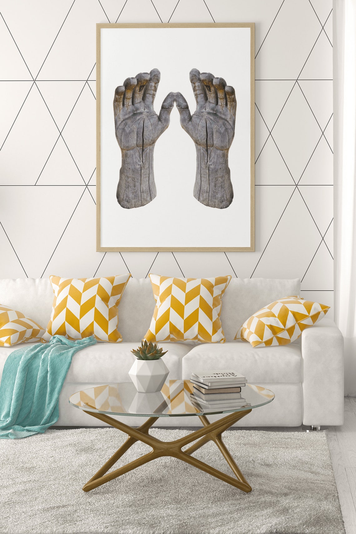 Carved Wood Hands Sculpture Rustic Gray Minimalist Wall Poster - Image 2