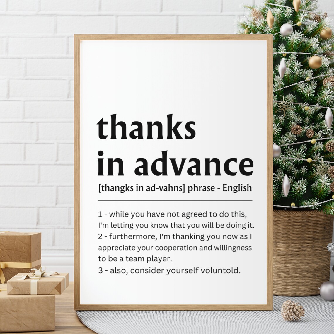 Thanks in Advance Funny Office Quote Definition Coworker Wall Poster - Image 3