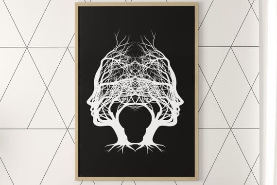 Optical Illusion Woman Silhouette Tree Face Artwork Print Diy Instant For Office New Home College Dorm