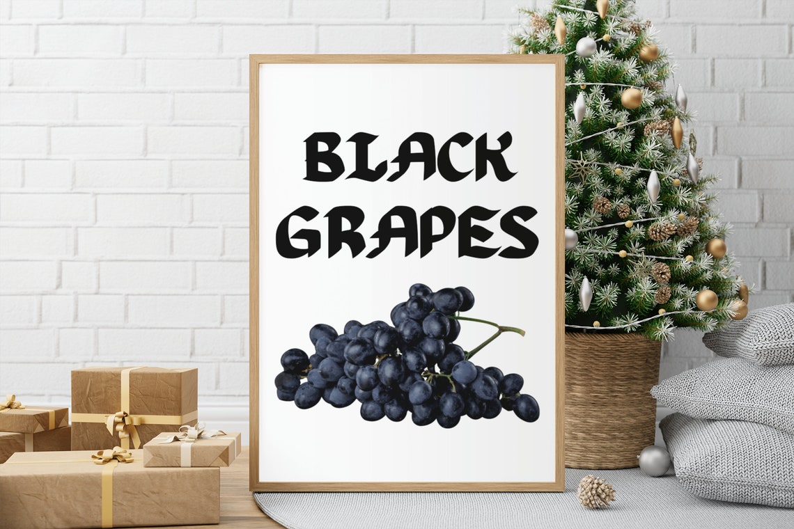 Black Grapes Bold Fresh Fruit Typography Kitchen Poster Decor