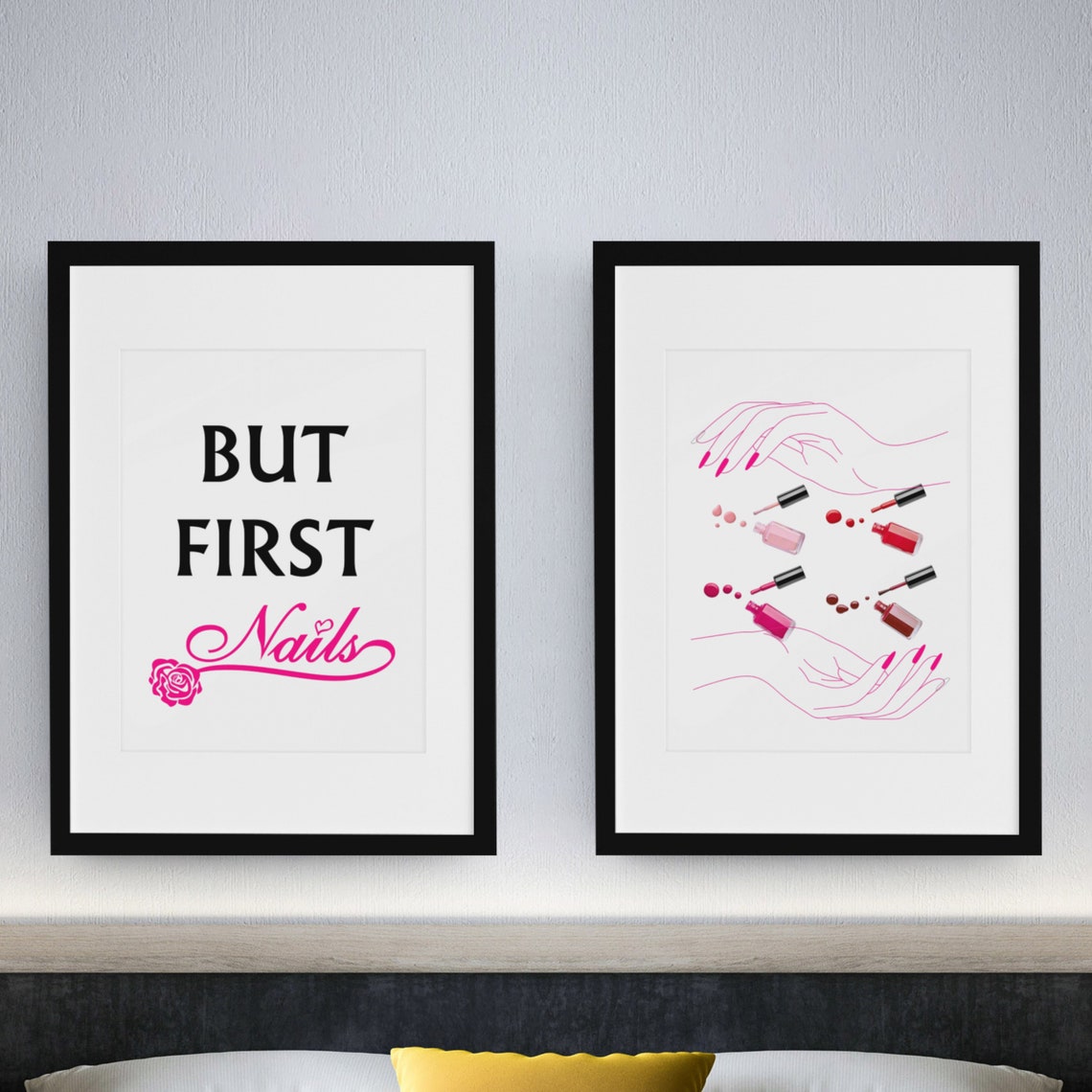 Nail Salon Two Print Set But First Nails Quote Manicure Hands Art