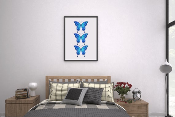 Blue Butterfly Wall Art Print Y2k Poster For Preppy Dorm Decor
