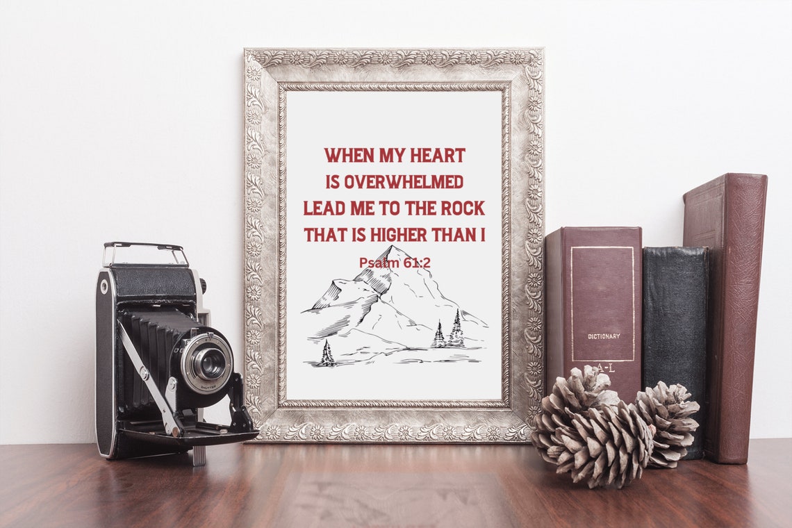 Psalm 61 2 When My Heart Is Overwhelmed Mountain Scripture Poster - Image 2